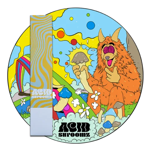acid shroomz melmac monster liquid culture logo packaging magic mushrooms